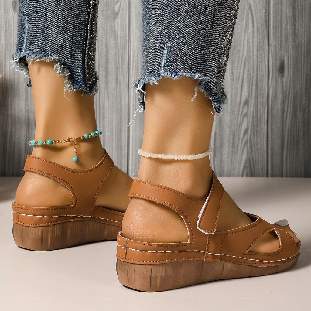 Ladies' Thick Soled Open Toed Wedge Sandals, Versatile Summer Flat Shoes, Women's Shoes