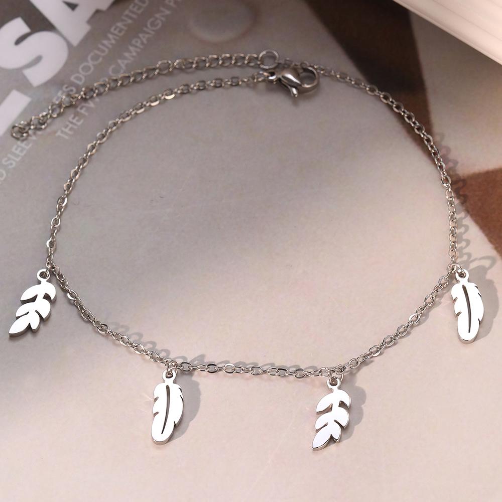 Богемный стиль Нержавеющая сталь Простой браслет на ногу с листиком Женский летний пляжный браслет на ногу