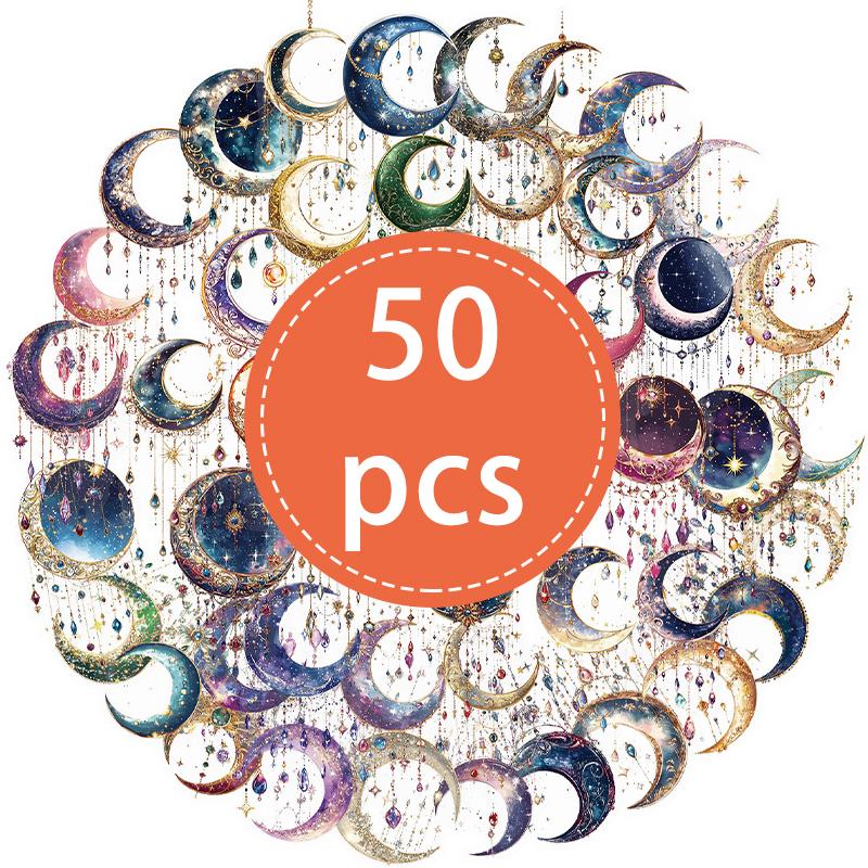 

Набор из 50 наклеек «Фэнтези Луна» Кристальные драгоценные камни Звезды Мечтательная луна Виниловые водонепроницаемые наклейки для ноутбука Скрапбука Чемодана