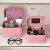 Pink Bow PU Leather Makeup Bag Portable Handheld Makeup Case Skincare Product Storage Box  Trips