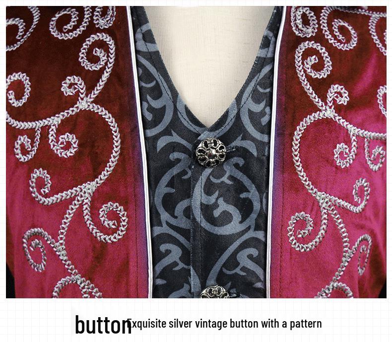 Men's Silver-Edged Medieval Tailcoat Costume, Retro Mid-Length Style