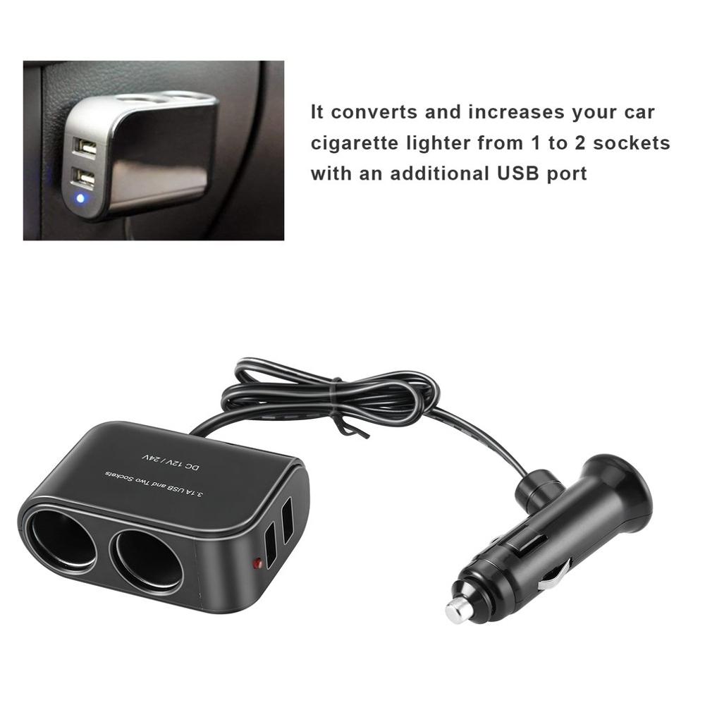 

NEW Universal USB 12V/24V 2 Way Car Cigarette Lighter +LED Light Switch Auto Socket Splitter Charger vehicle lighter