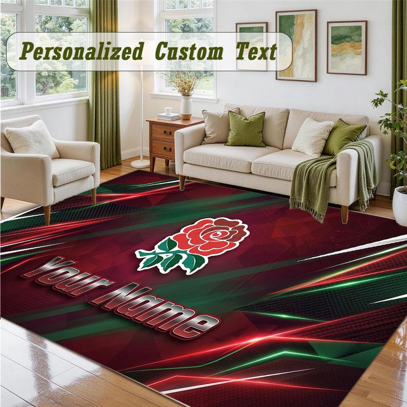 Crystal Velvet Square Rug Custom NameEngland Rugby Pattern Non Slip Home Floor Decor Rug