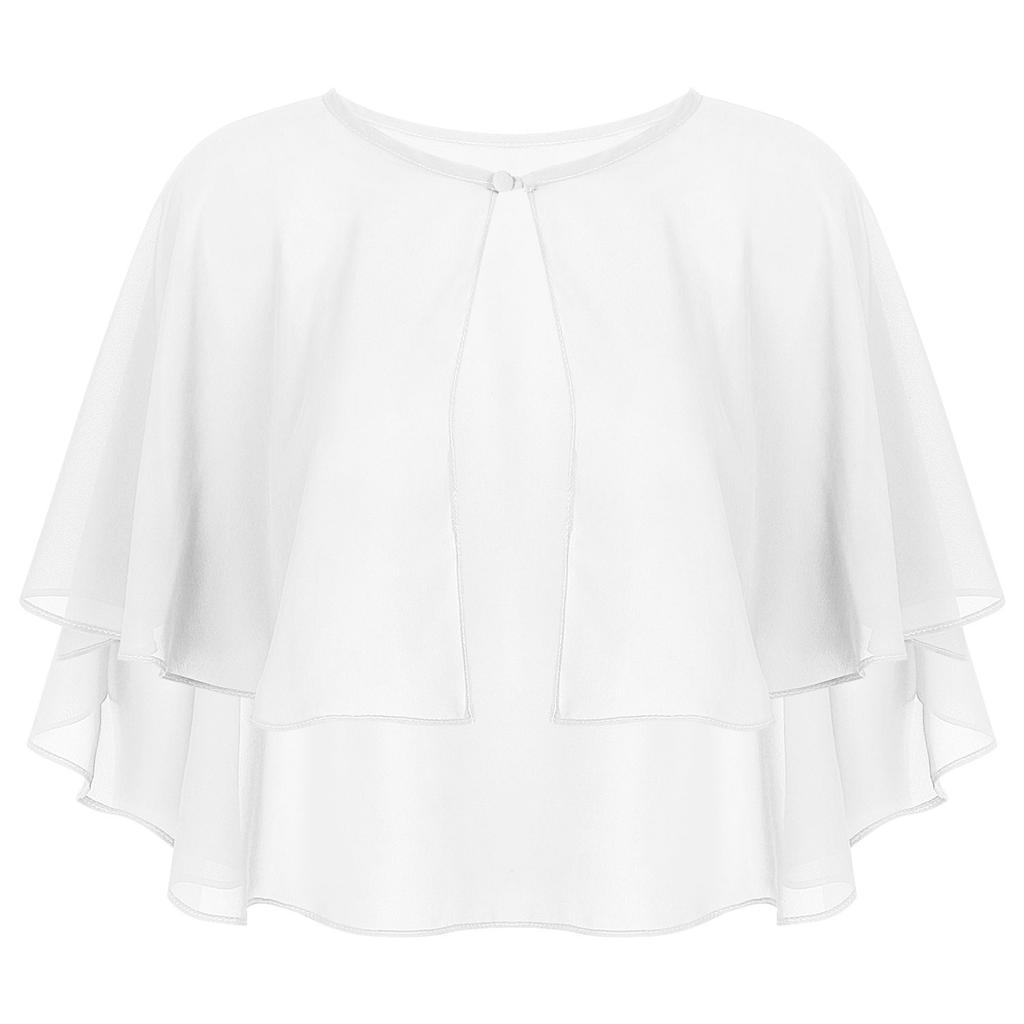 Womens Chiffon Cape Shawl One Button Cover Up Sheer Wedding Party Dress Wrap for Bridal or Evening Events