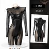 European and American Cosplay Party Women's Clothing Nightclub Models, Splicing Mesh See-through Long-sleeved Sexy Tight Black Onesie
