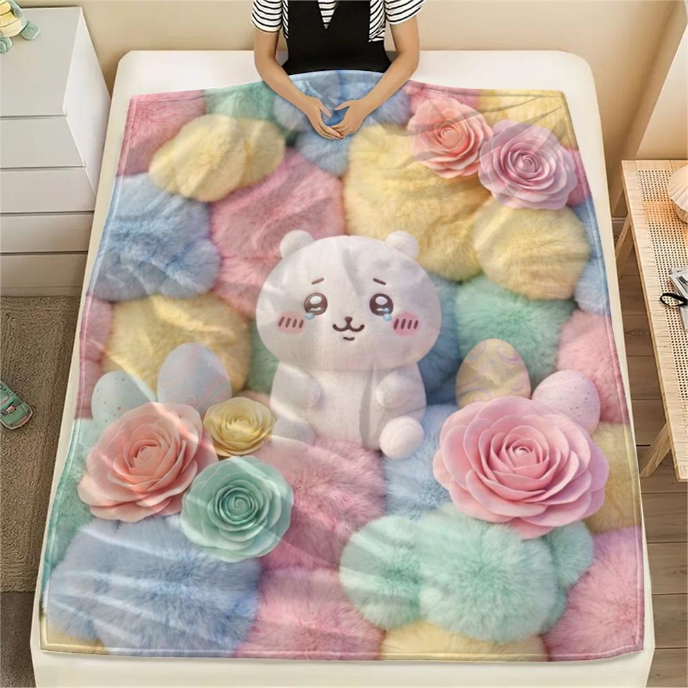 1Pc Chiikawa Print Flannel Blanket, High Quality Comfortable for All Seasons, Home Decor, Warmth and Comfort, Perfect for Christmas Gifts