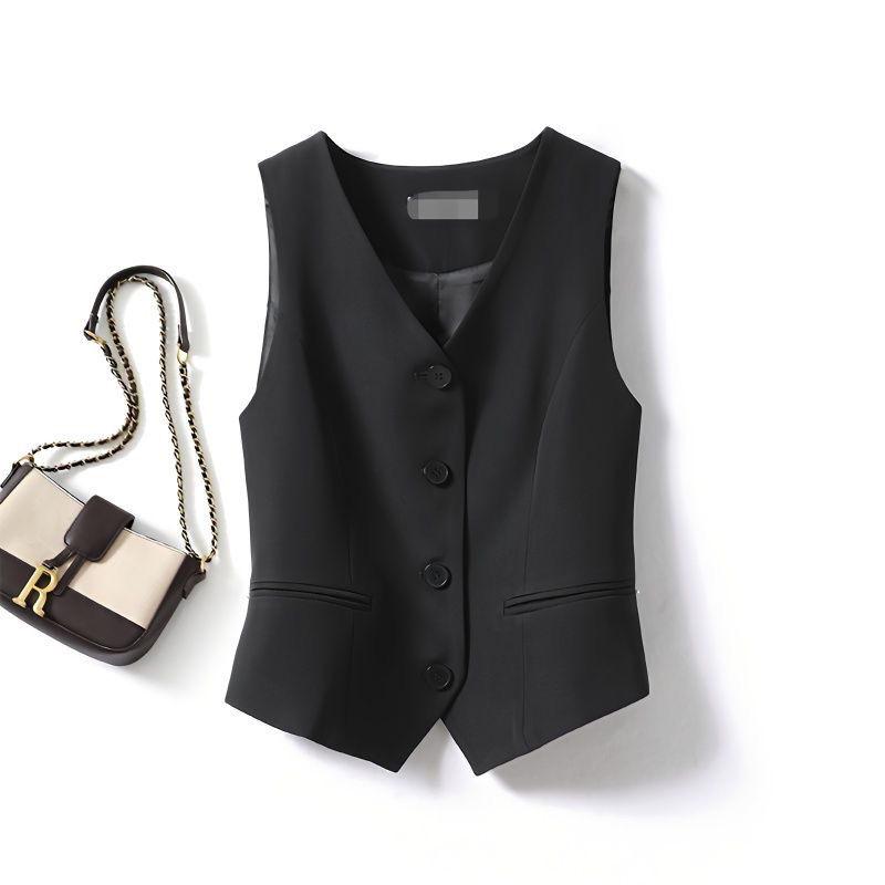 Women's Vest Coat Four Seasons Women's Formal V-neck Vest Single Breasted Sleeveless Solid Color Cardigan Loose OL Office Wear