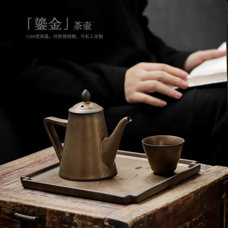 Chinesische Antike Große Brau-Keramik-Teekanne Vintage Vergoldetes Kung-Fu-Teeset Einzelne Kanne Alte Teekanne