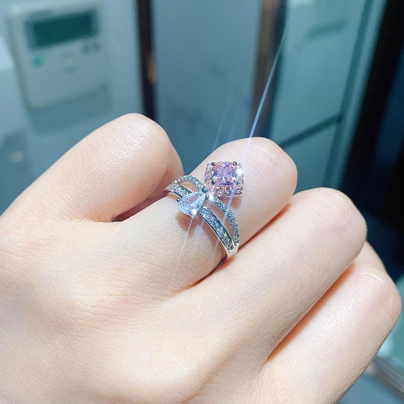 Zircon Women's Ring Pink Yellow Colored Square Jewelry High Carbon