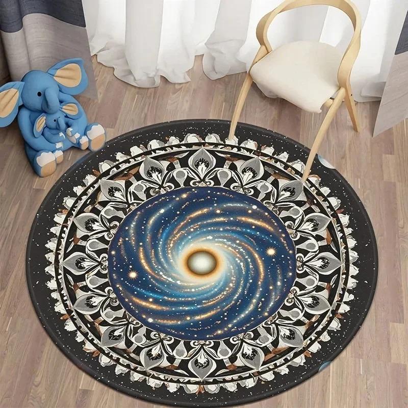 Galaxy Vortex Holographic Horizon Round Carpet, Metaverse Simulated Sci-Fi, Game Room Carpet, Computer Desk & Chair Floor Mat