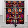 Halloween Skull and Flower Pattern Printed Curtains   Window Decorations   Home Decorations   Room Decorations