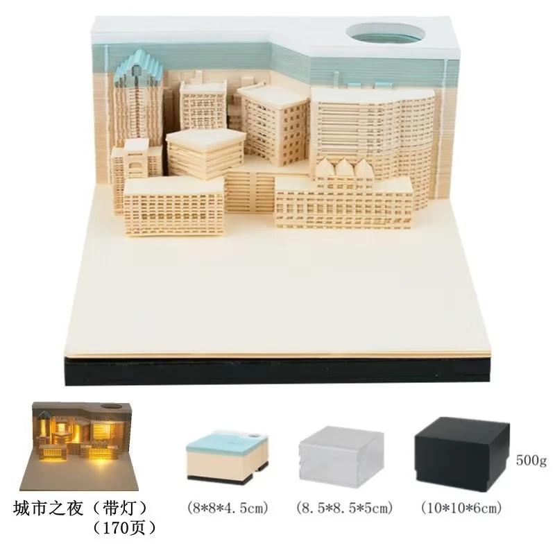 3D Memo Pad Art Fantasy Castle Shaped Desk Calendar Sticky Notes Card Craft Character Silhouette DIY Gift with Light Calendar