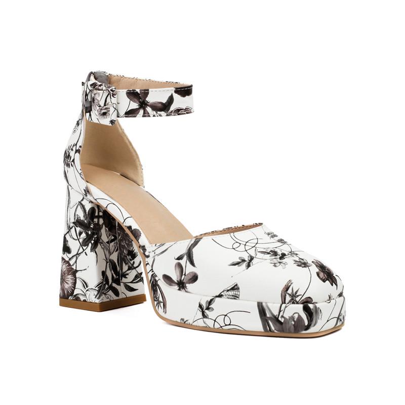 Женские туфли на высоком каблуке новые весенне-летние непромокаемые женские туфли на платформе толстом каблуке большие размеры с принтом 34 чёрный 5789₽