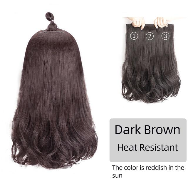 Extensii de păr sintetic, lung, drept, ondulat, ondulat, perucă falsă naturală, cu clipă pentru femeie, o singură bucată pentru femei