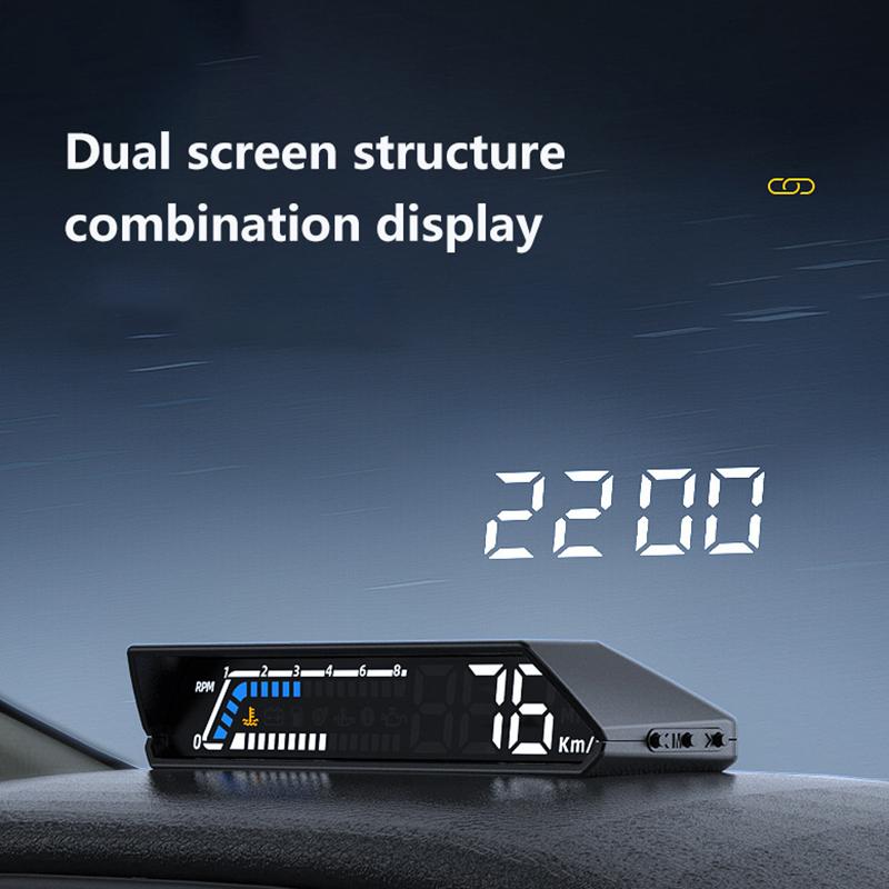 Dual Screen Car Speedometer Digital Hud Odb Driving Speedometer Windshield Projector Voltage Head Up Display For Truck Vehicles