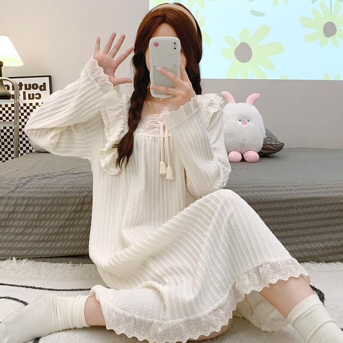 5XL Plus Size Long Sleeve Nightdress Women Spring and Autumn Ins Princess Long Loungewear Soft Comfortable Sleepwear Home Dress