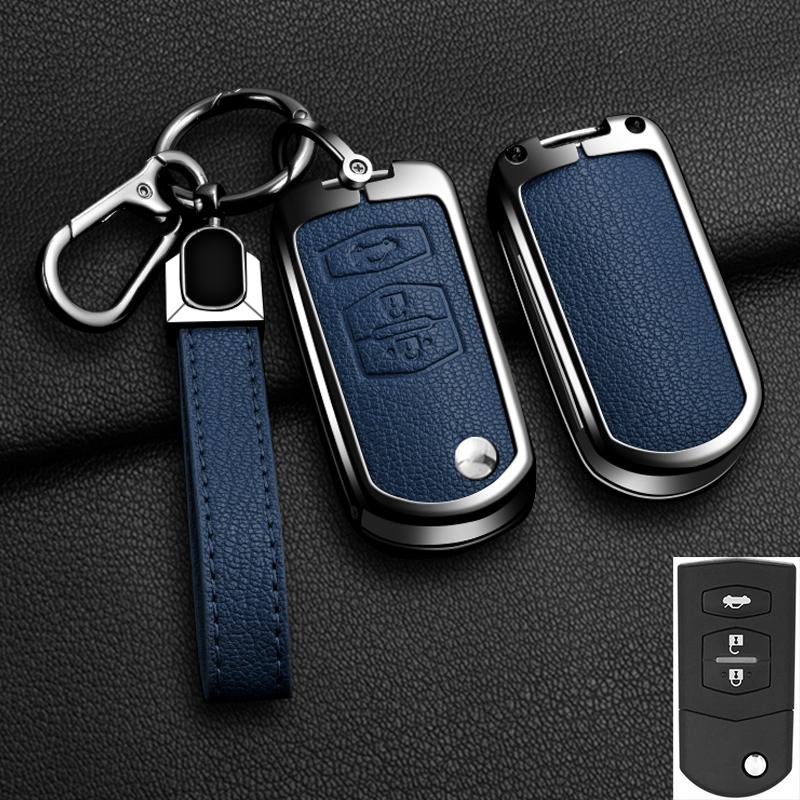 Interior Mouldings New Zinc Alloy Leather Car Flip Key Case Cover for Mazda 2 3 5 6 CX7 CX9 RX8 MX5 MPV Demio Holder Protector K