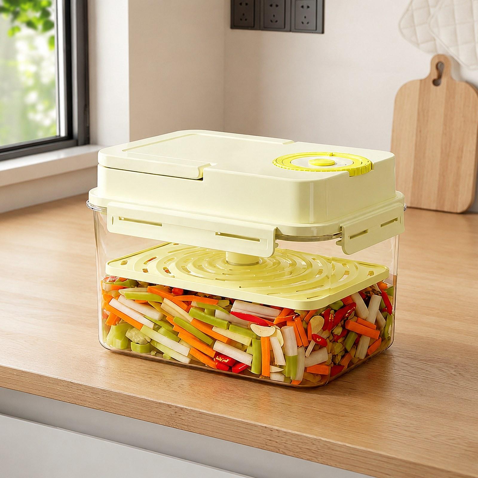 Plastic Pickle Kimchi Fermentation Jar with Airtight Press Leakproof Storage Container for Refrigerator and Picnic