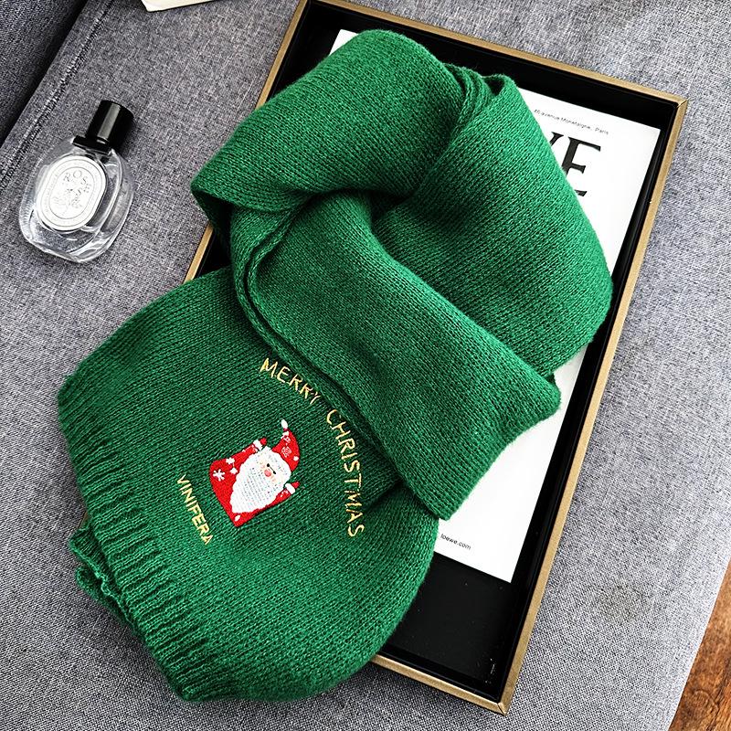 Women's Red Knitted Wool Embroidered Scarf - 2023 Winter Warmth