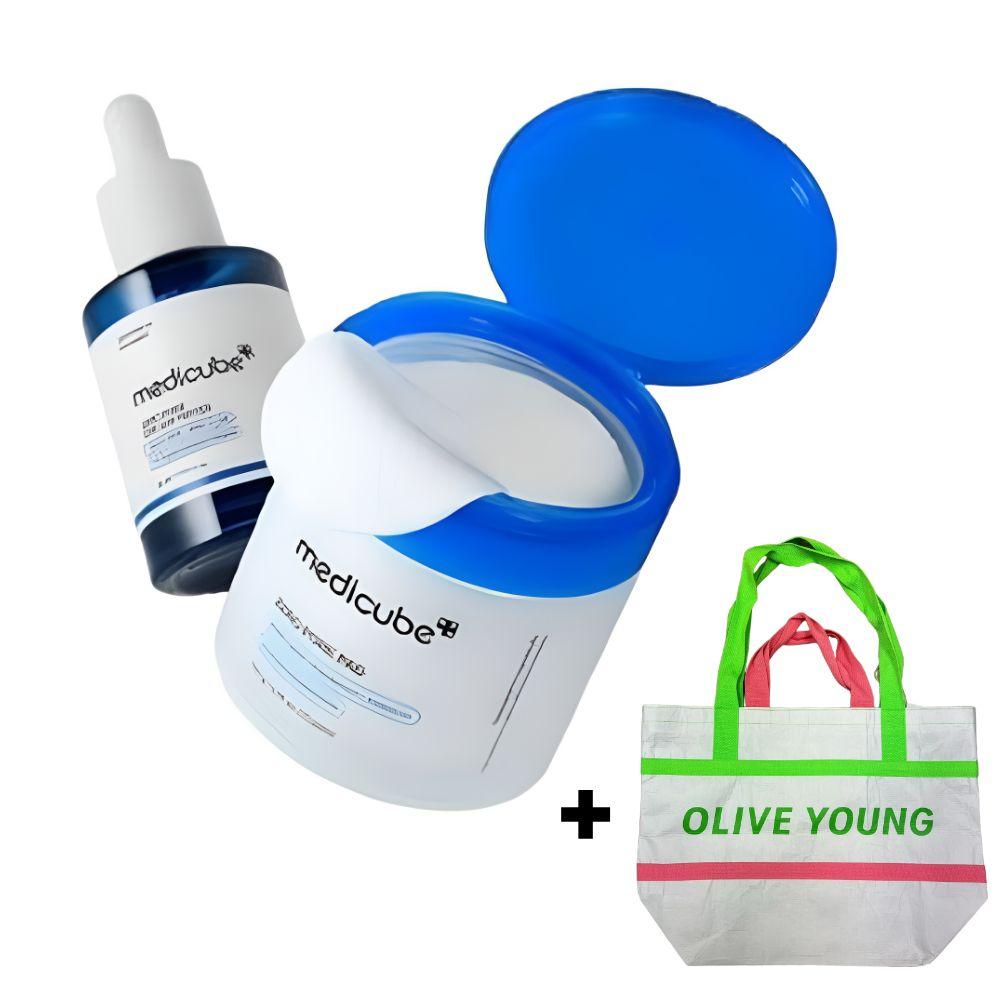 medicube Zero Pore Pad 2.0 + Zero Pore One Day Peptide Serum Set (70 Pads + 30ml)+Olive Young Tarpaulin Bag Gift