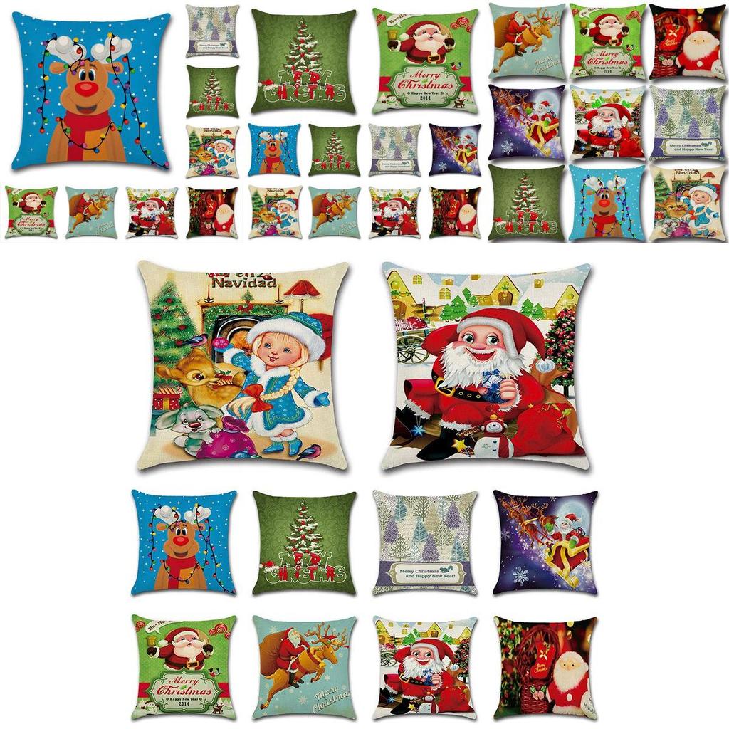Happyspree Happy Christmas Pillow Cases Stylish Flax Sofa Cushion Covers For Festive Decor