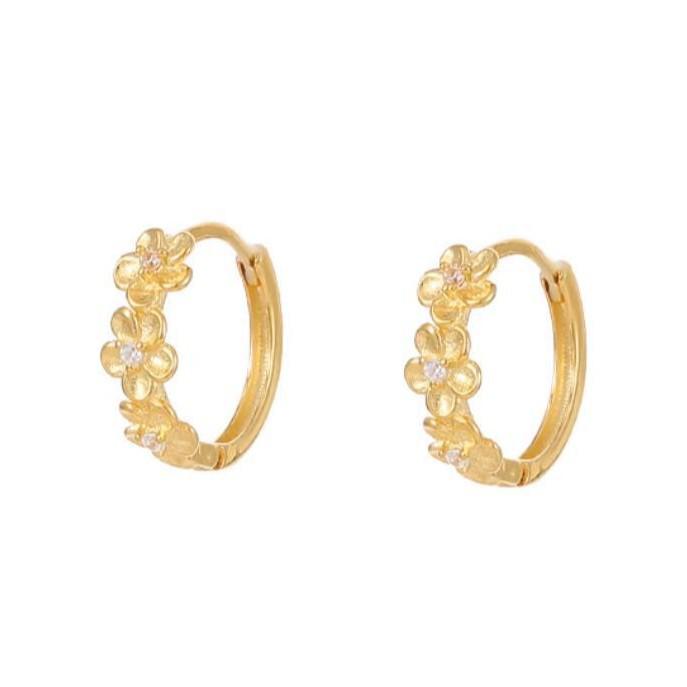 S925 Sterling Silver Zirconia Flower Hoop Earrings, Women's Korean Style, Summer New, Exquisite and Niche Design.
