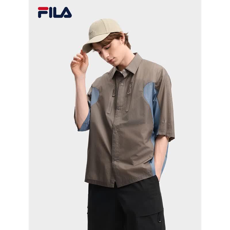 FILA Men s Jackson Yee Woven Color-Block Short Sleeve Shirt L