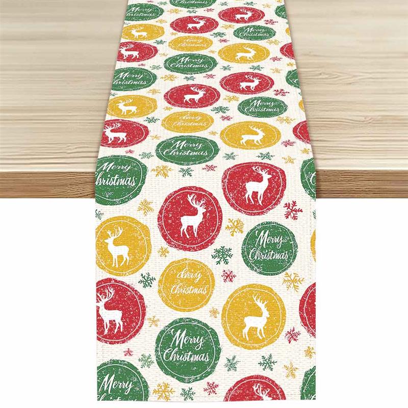 

Christmas Theme Pattern Table Runner Retro Reindeer Snowflake Illustration Table Runners Table Flags Party Event Decoration 33x183cm