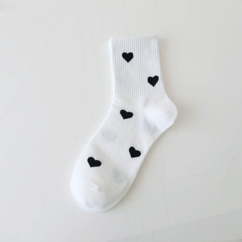 5Pairs Harajuku Patchwork Color Socks Heart Pattern Mid Tube Socks Love Mid-Calf Socks Sports