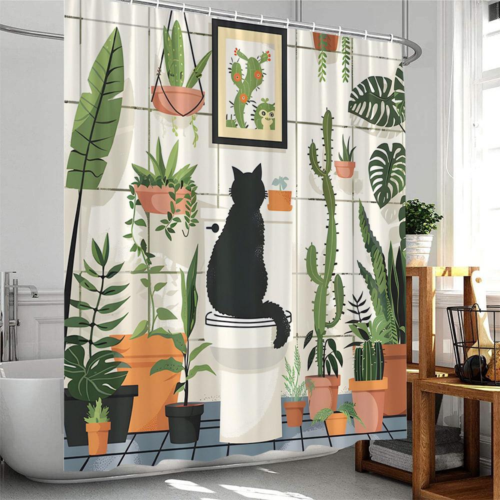 Mexican Style Shower Curtains Cartoon Tropical Plants Cactus Bathroom Decor Polyester Fabric Bath Curtain with Hooks Washable