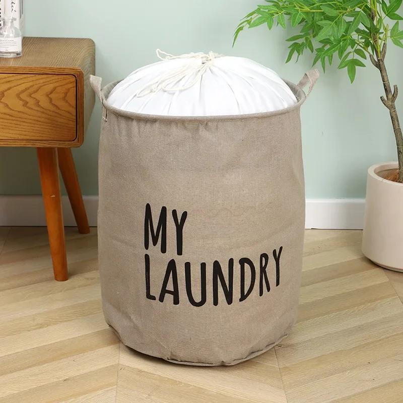 Koš na prádlo z bavlny a lnu Skládací koš na prádlo pro domácnost Vodotěsný úložný prostor na oblečení a hračky Kbelík na prádlo