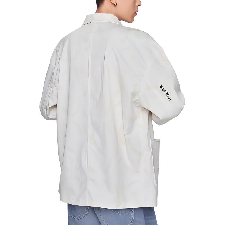 Letter Print Solid Color Lapel Single-Breasted Drop Shoulder Long Sleeve Jacket Men Jackets Off-White LMT007807204596A
