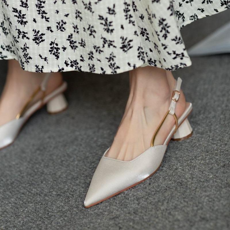 Sandals Sexy Female Shoe 2025 Women's Buckle Strap Shallow Mouth Cat Heels Girls New Pointed Low Summer Comfort Rubber Fabric Sl