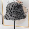 Autumn and winter leopard print plush bucket hat female retro face small imitation mink hair warm bucket hat versatile basin hat