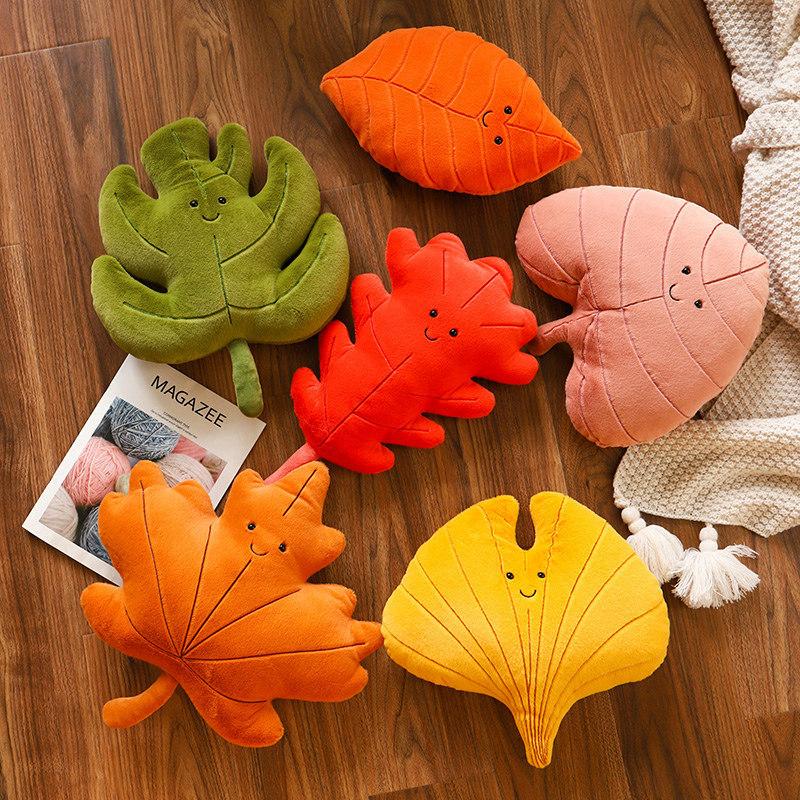 Simulation Leaves Plush Hug Pillow Cartoon Maple Leaves Soft Stuffed Plant Soft Plushies Kids Toys For Girls Home Decor