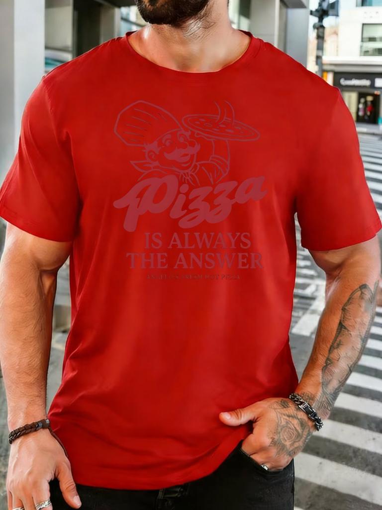 Old School Pizza Chef Graphic Pizza Is Always The Answer Mens Light Cotton Short Sleeve Loose Fit Food Lover Casual Tshirt