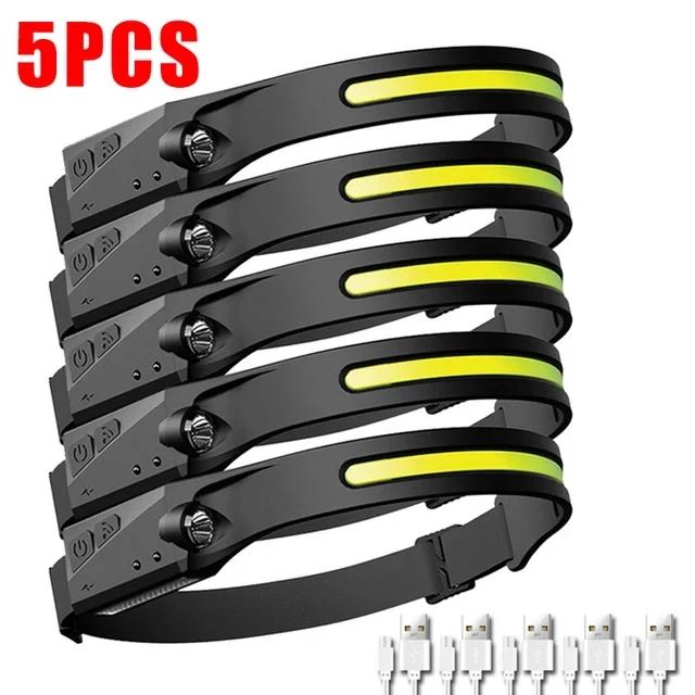 LED Sensor Headlamp USB Rechargeable Led Head Torch Built-in Battery Head Flashlight Outdoor Camping Fishing Headlight Lantern