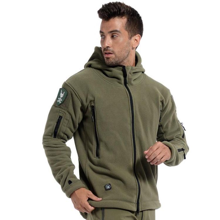 Men's Warm Tactical Fleece Hoodie Jacket Military Polar Thermal Outerwear for Hiking Outdoor