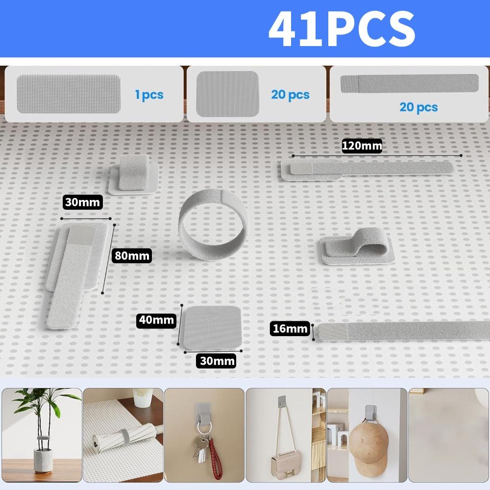 41Pcs Under Desk Cable Management Band Set Adjustable Hook and Loop Tape Data Cable Storage Nylon Ties Hidden Cord Organizer