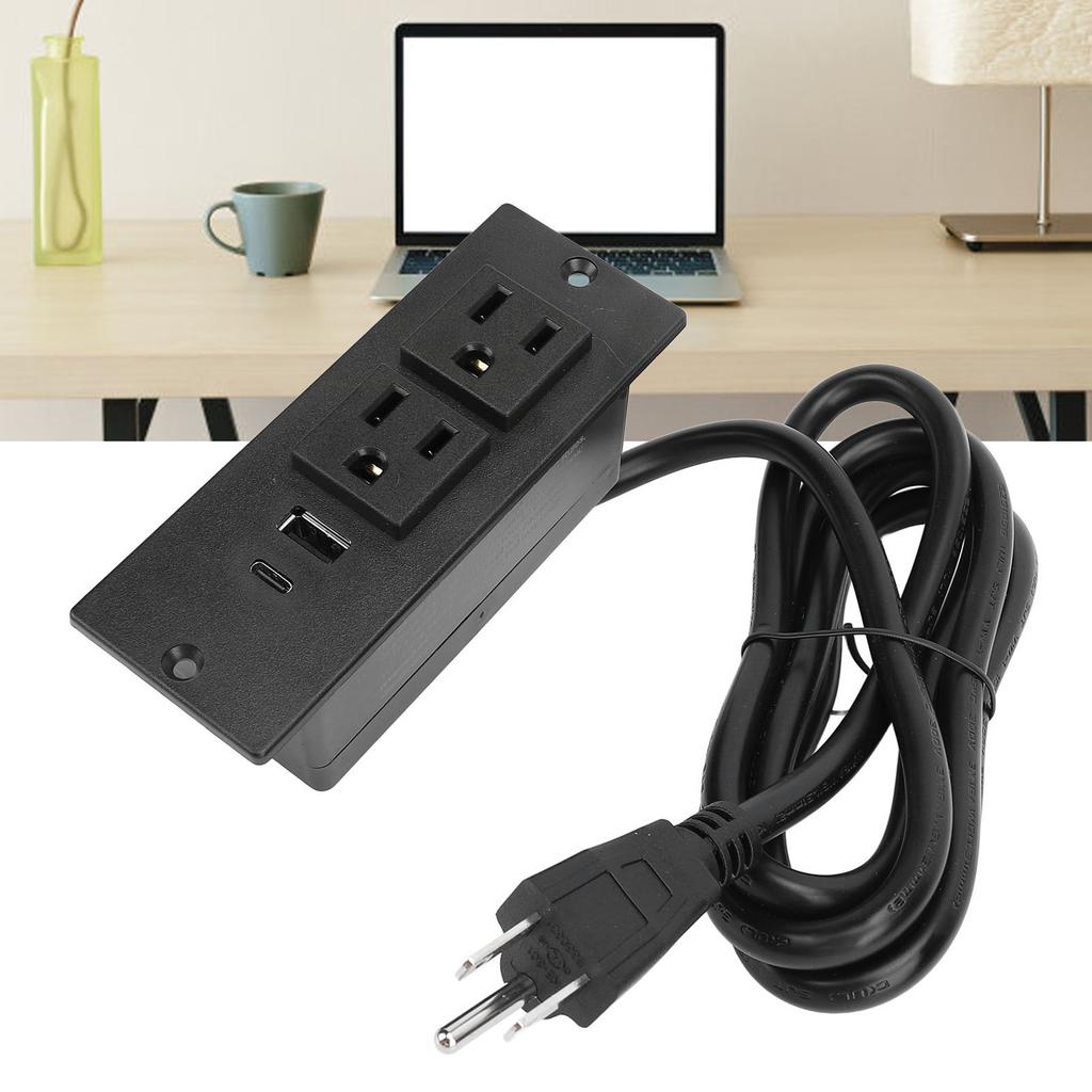 Conference Recessed Power Strip Table Socket Furniture Outlet PD 20W Fast Charging 2 USB Ports 1.5m Cord
