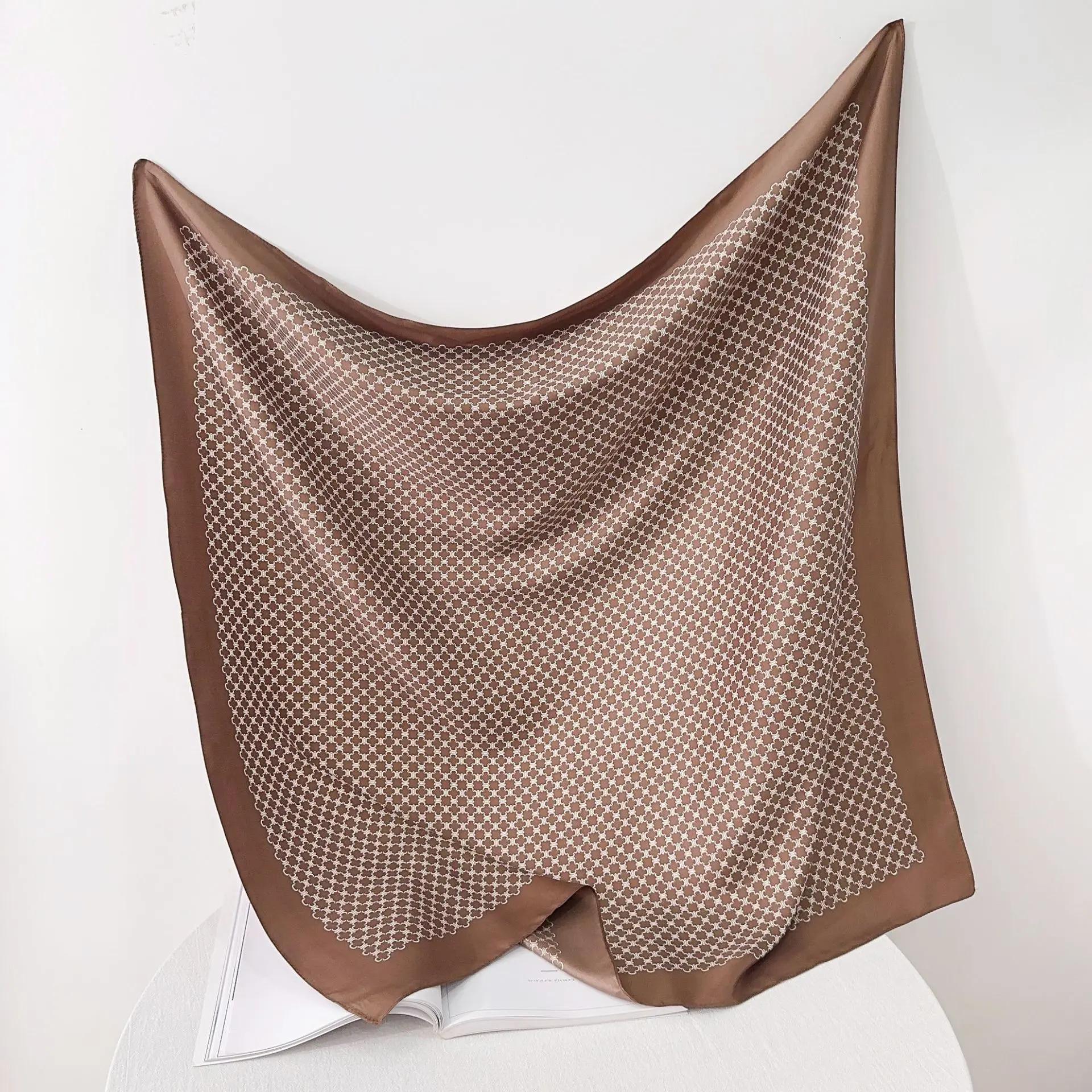 

90cm Twill Square Scarf Women Print Shawl Wraps Female Neckerchief Hair Hand Bandana Head Scarves Hijab Echarpe Beach Sunscreen кавовий