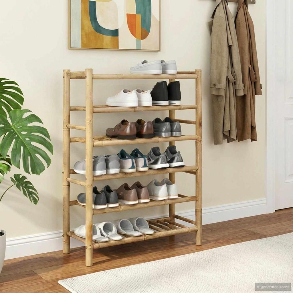 Shoe Rack with Storage Shelf Natural 68 X 28 X 96 Cm Bamboo