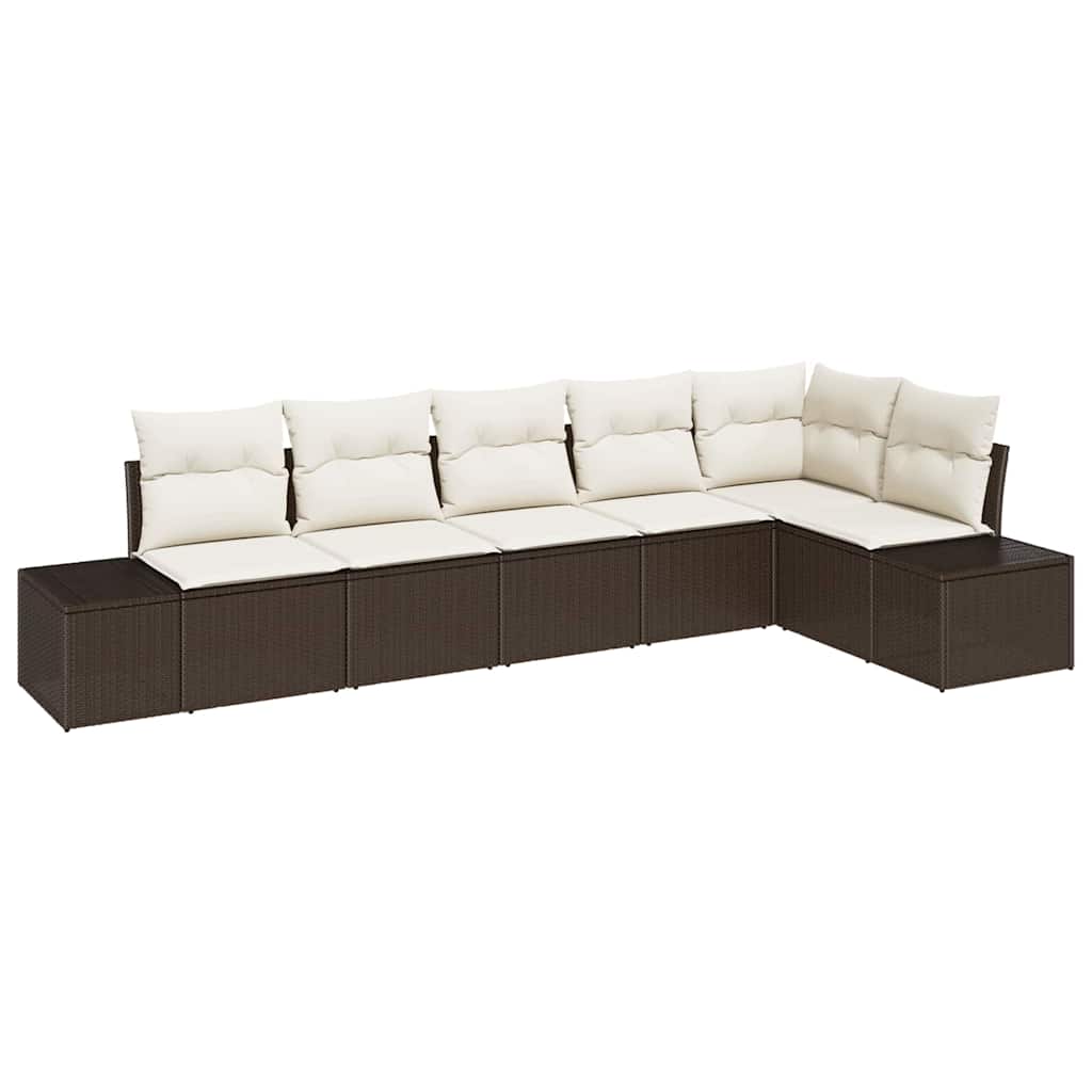 Garden Sofa Set with Cushions 6 pcs Brown and Cream Poly Rattan