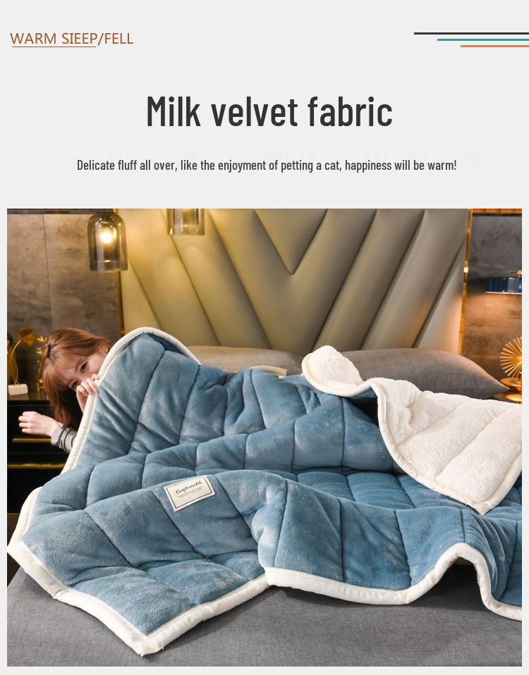 Thick Three-Layer Quilted Milk Velvet Lambswool Flannel Blanket for Autumn and Winter Warmth