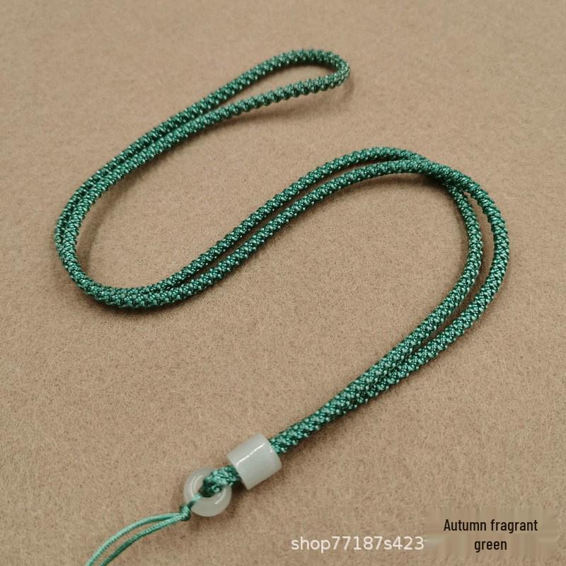Hetian Jade Pendant Necklace Rope with Emerald Jade Buckle