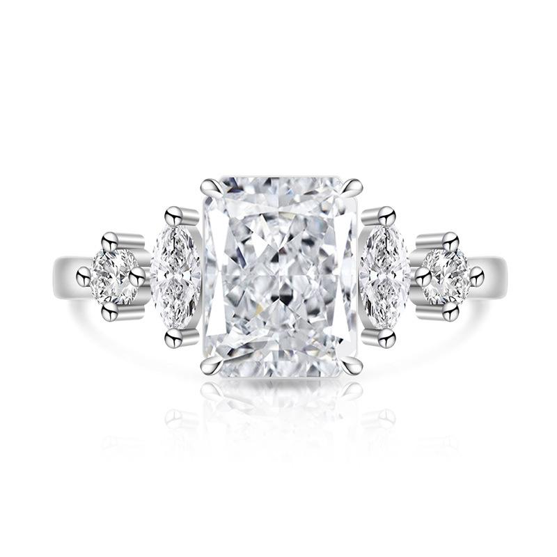 925 Sterling Silver Ice Flower Cut Luxury Square Color Gem Ring Gold Plated Super Sparkly High Carbon Diamond Band Women Jewelry Size:Adjustable