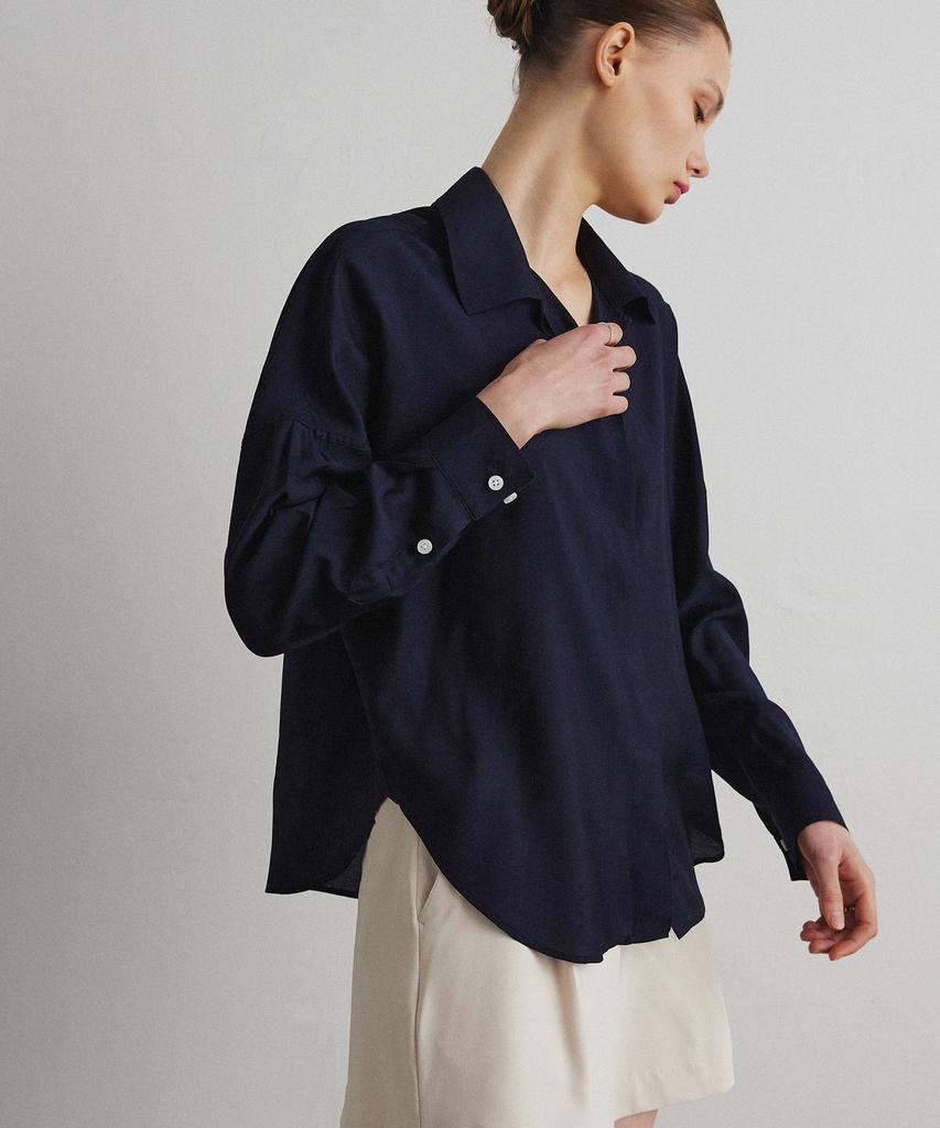 Aheule Hidden Placket Shirt_Navy