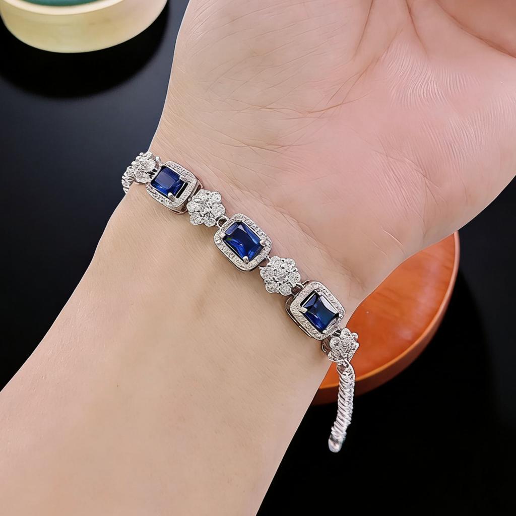 Handicraft Imitation Ruby Sapphire Square Bracelet Fashion Light Luxury Rectangular High Carbon Diamond Colored Treasure Bracelet Women