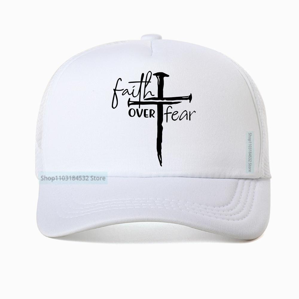 Unisexs Summer Fashion Casual Faith over Fear Letter Printed Baseball Cap Outdoor Breathable Mesh Trucker Hat Casquette