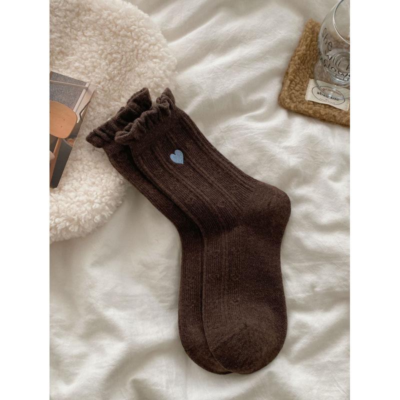 

Blue Coffee Small Floral Socks Wool Thickened Warm Korean Atmosphere Striped Stacking Socks One size fits all